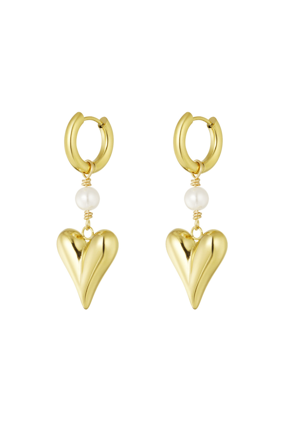 Boucle D'oreille Avec Pendentif Perle Et Coeur - Doré 