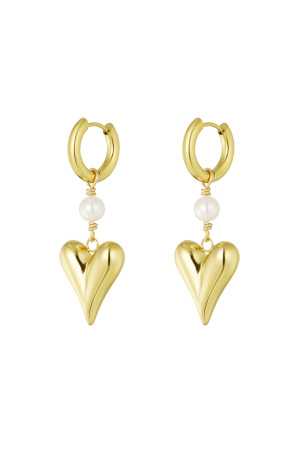 Boucle D'oreille Avec Pendentif Perle Et Coeur - Doré h5 