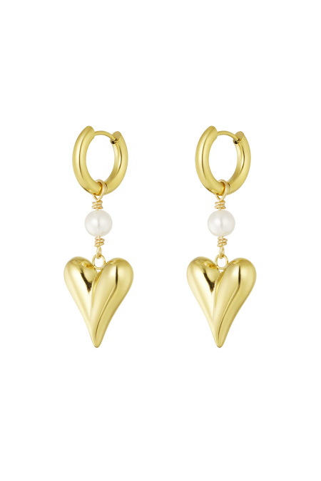 Boucle D'oreille Avec Pendentif Perle Et Coeur - Doré
