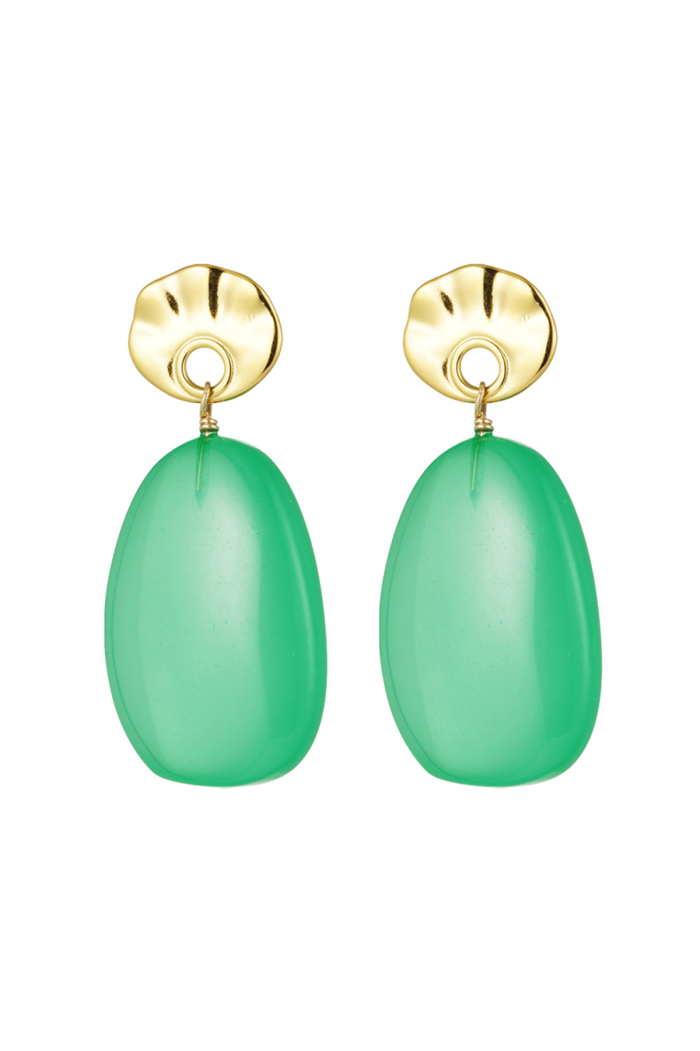 Boucles D'oreilles Rondes Et Ovales - Vert/Doré 