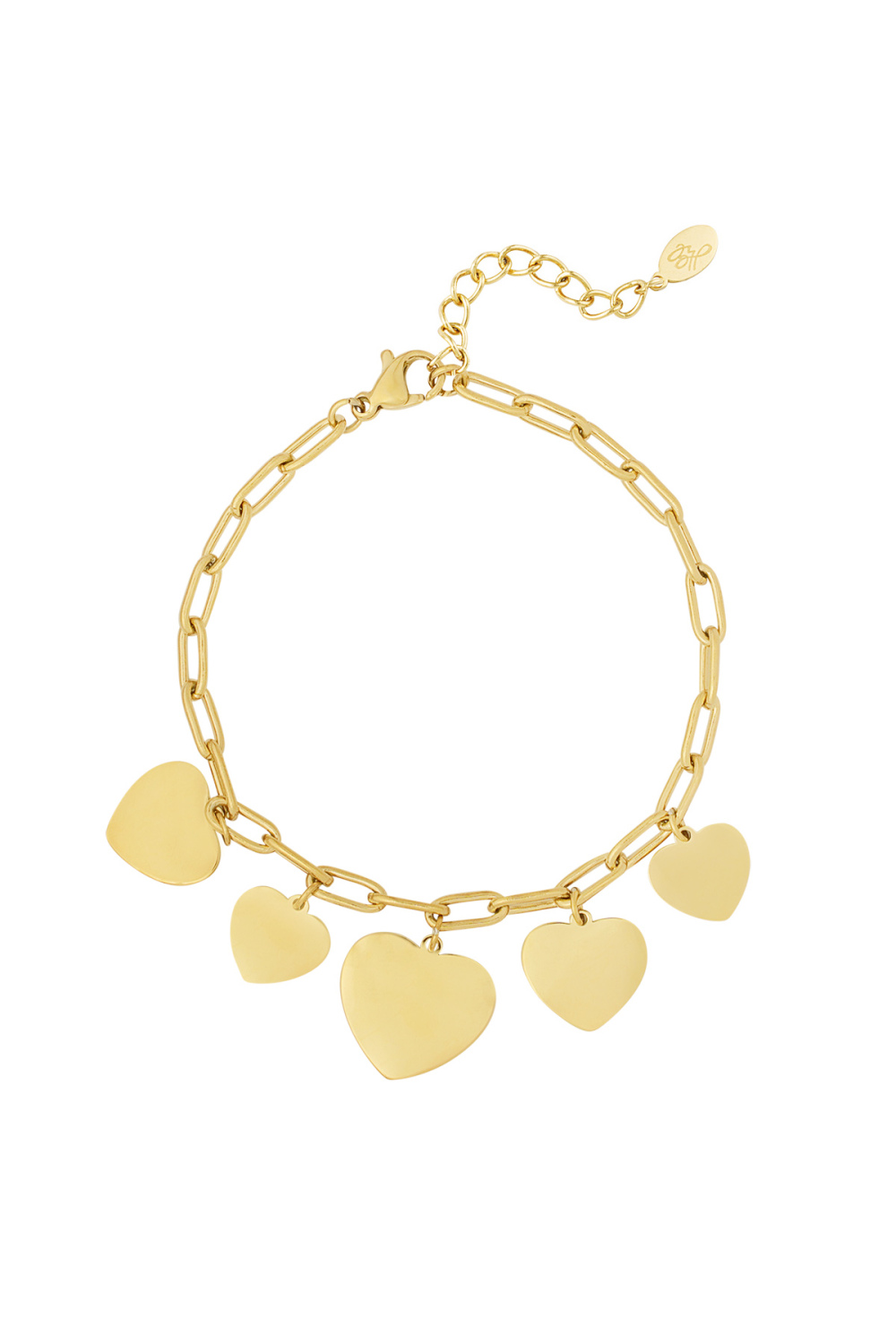Bracelet À Maillons Avec Breloques Coeur - Doré  