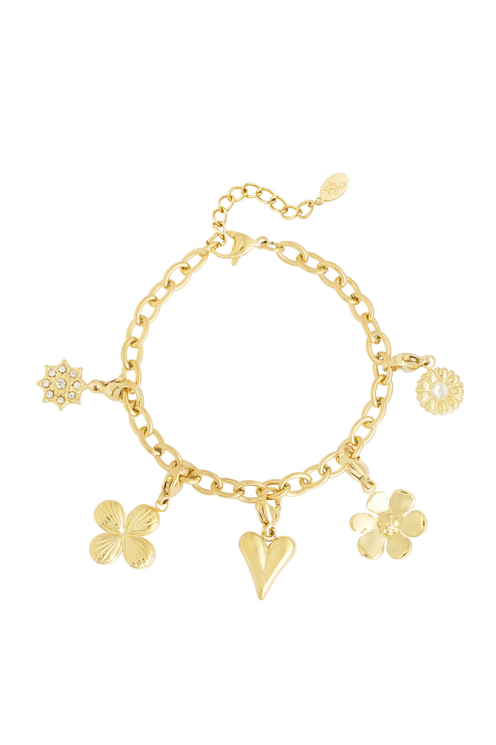 Bracelet Avec Breloques En Forme De Coeur - Doré 