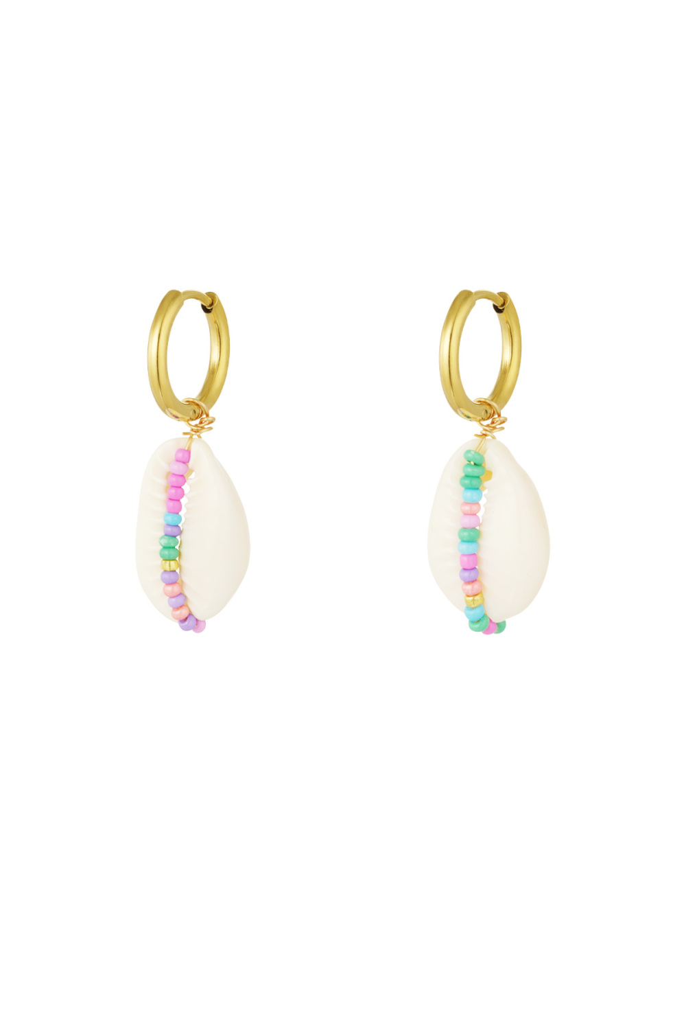 Boucles D'oreilles En Acier Inoxydable Avec Coquillage Et Perles De Verre - Multicolores 