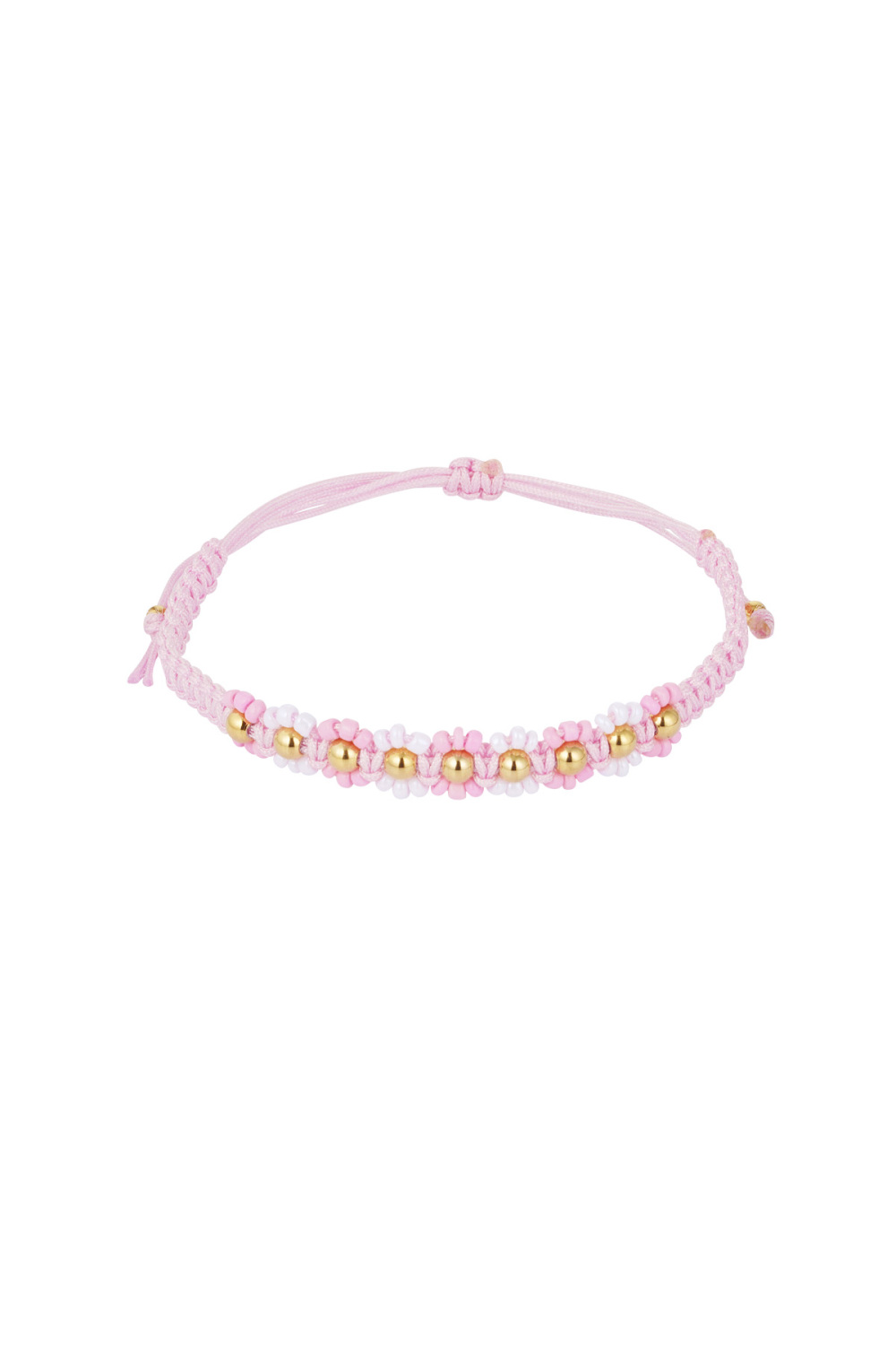 Bracelet Tressé Avec Fleurs - Rose/Doré  