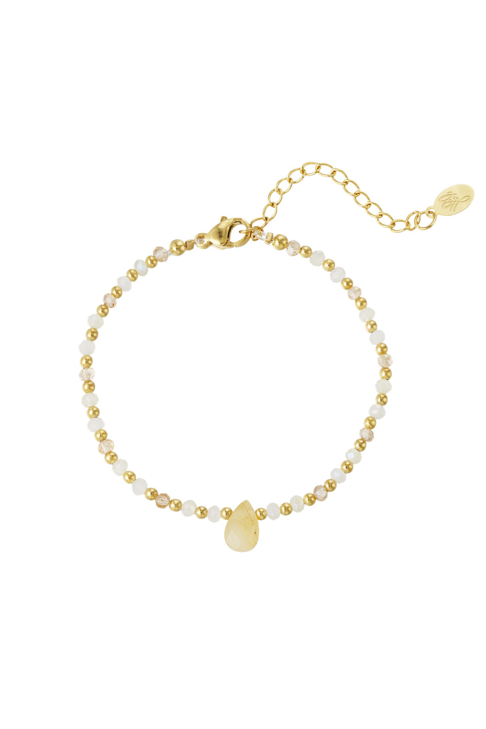 Bracelet Perles Avec Breloque Goutte - Écru