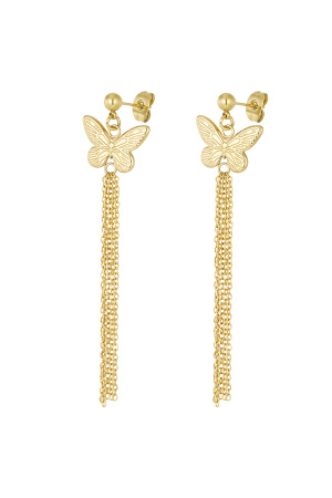 Boucles D'oreilles Papillon Avec Chaînes - Doré h5 