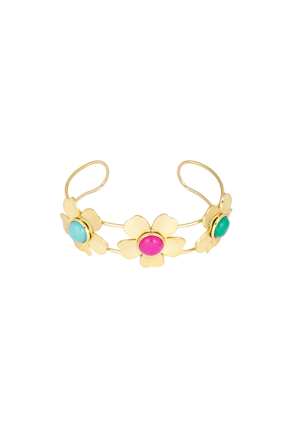 Bracelet Bohème Fleurs Pierres - Doré
