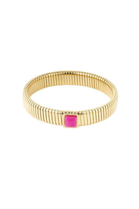 Bracelet bohème pierre rose - Doré