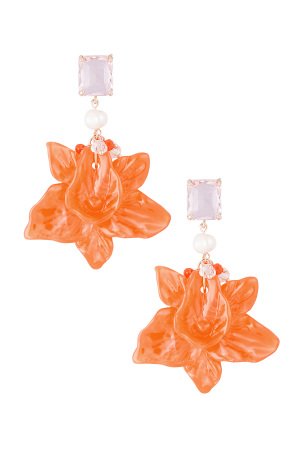 Boucles D'oreilles De Fête En Perles Florales - Orange/Rose h5