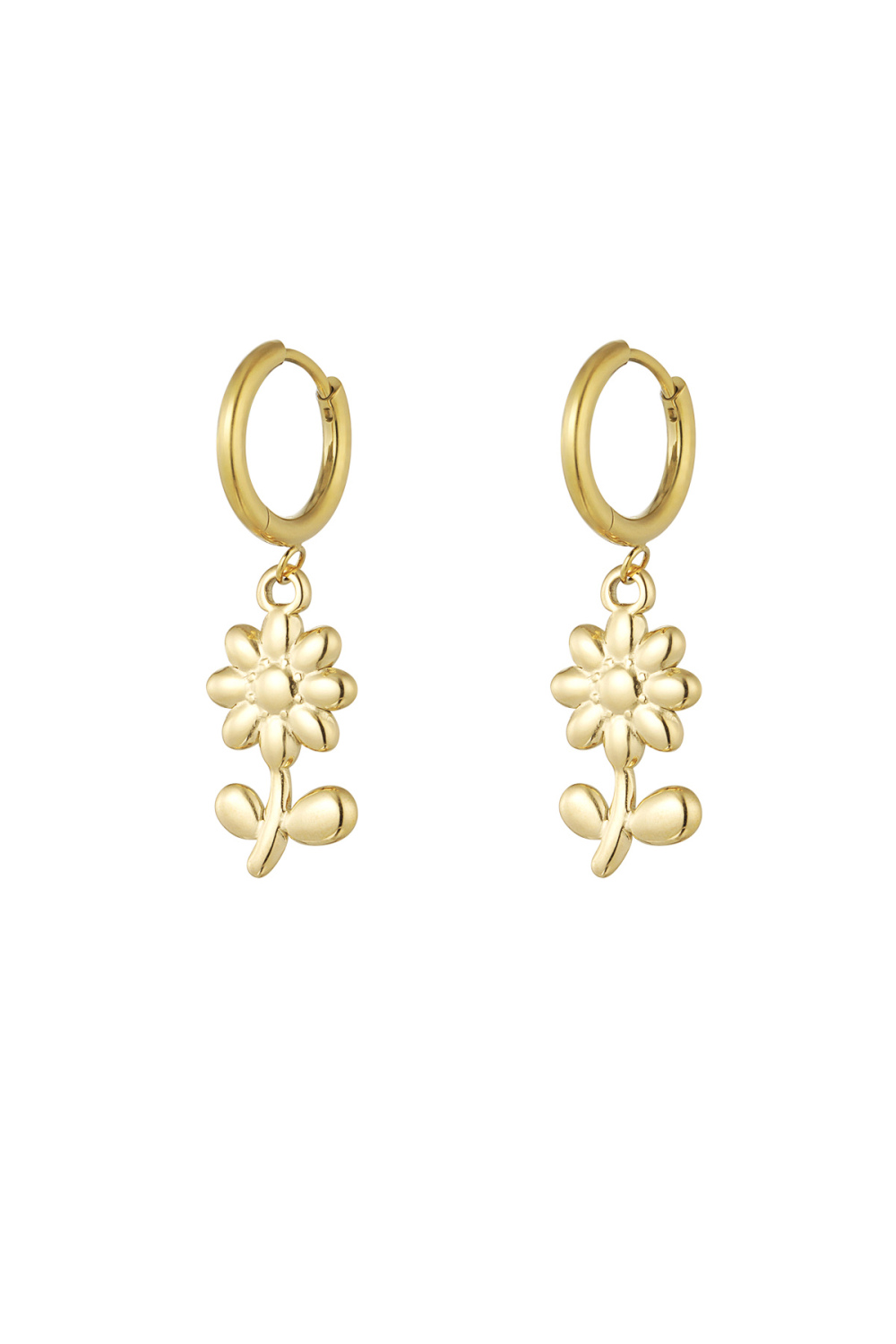 Boucles D'oreilles Basiques Avec Breloques Fleurs - Doré 