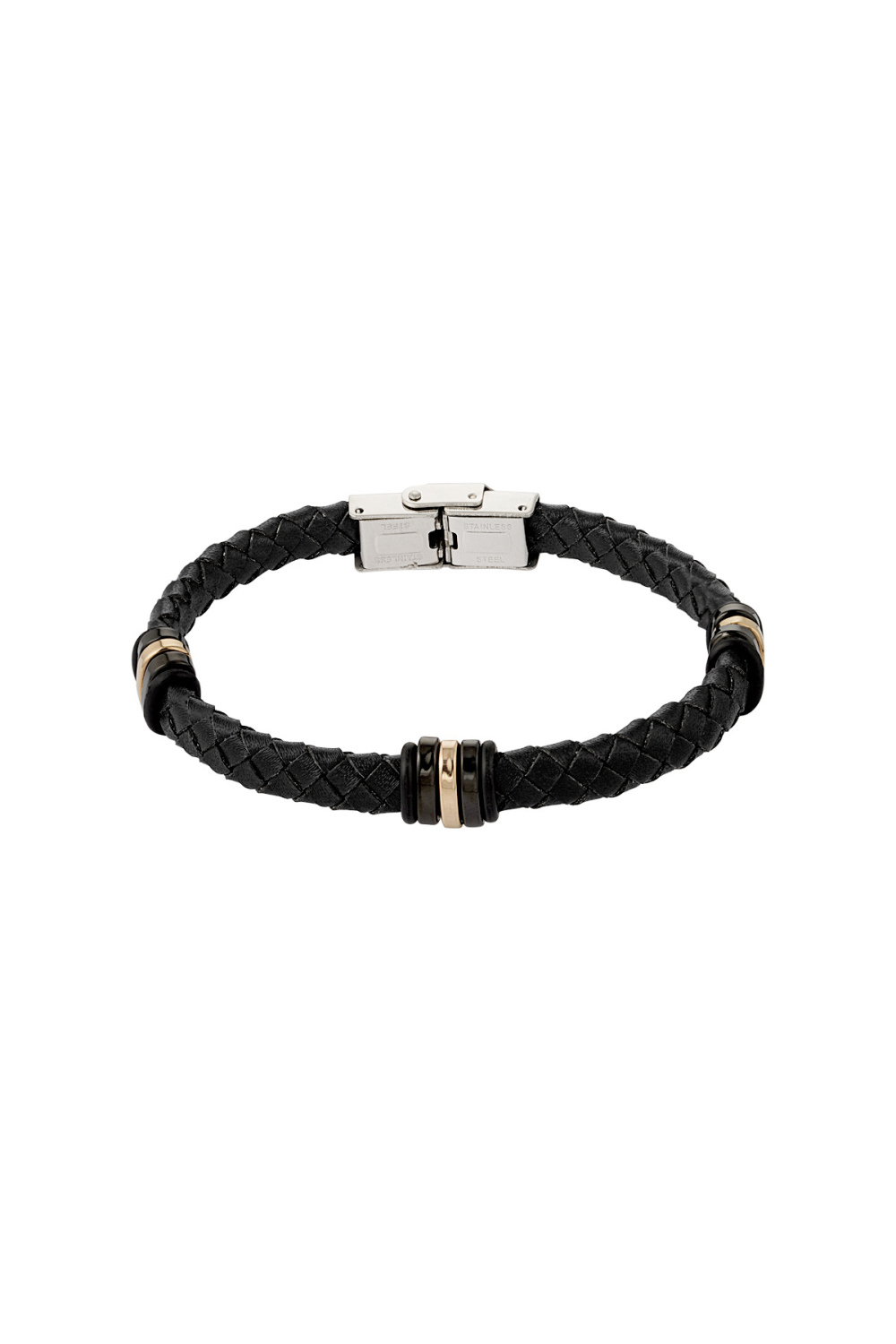 Bracelet Homme Tressé Anneaux Dorés/Noirs 