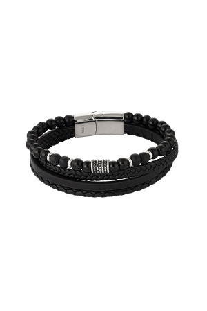 Bracelet Homme Double Tressé Avec Perles - Argent/Noir h5 