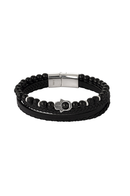 Bracelet double homme avec breloque main - Argent Noir