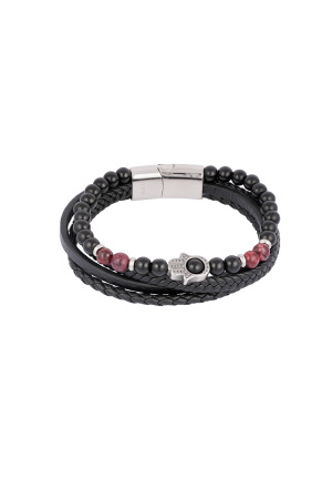 Bracelet Double Homme Avec Breloque Main - Argent Noir h5 