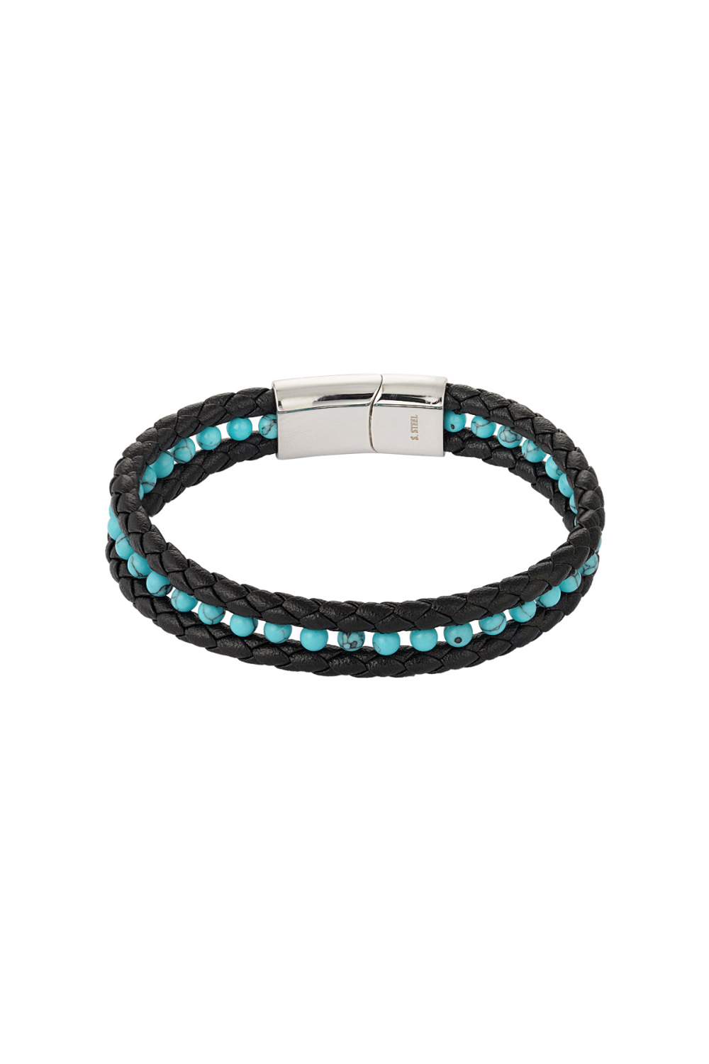 Bracelet Double Homme Tressé De Perles Au Milieu 