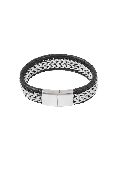 Bracelet homme avec cuir - argent noir 2