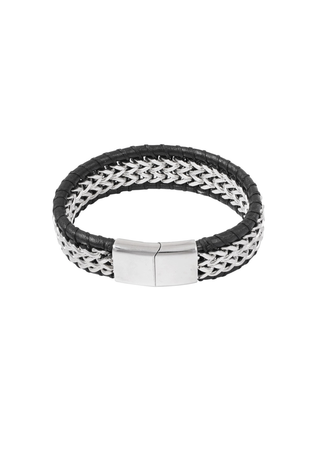 Bracelet Homme Avec Cuir - Argent Noir h5Image2