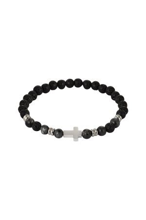 Bracelet Homme En Perles Avec Croix - Argent Noir h5 