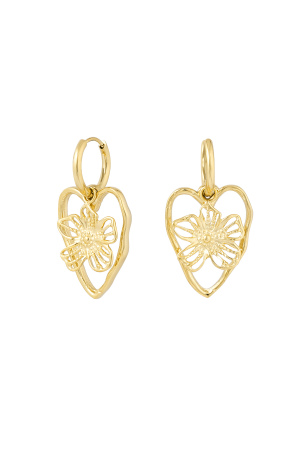 Boucles D'oreilles Déclaration Coeur Fleur - Doré h5