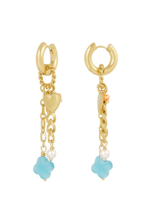 Boucles D'oreilles Trèfle Bleu - Doré h5 