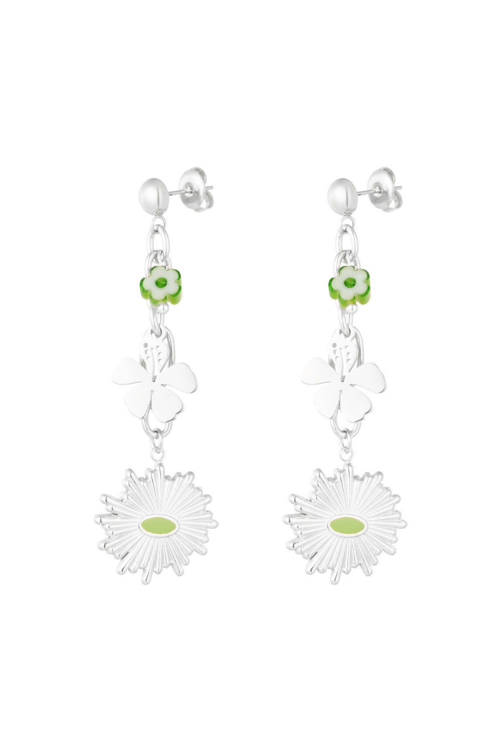 Boucles D'oreilles Florales Impeccables - Argent Vert 
