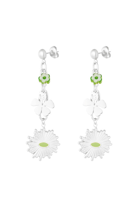Boucles d'oreilles florales impeccables - argent vert