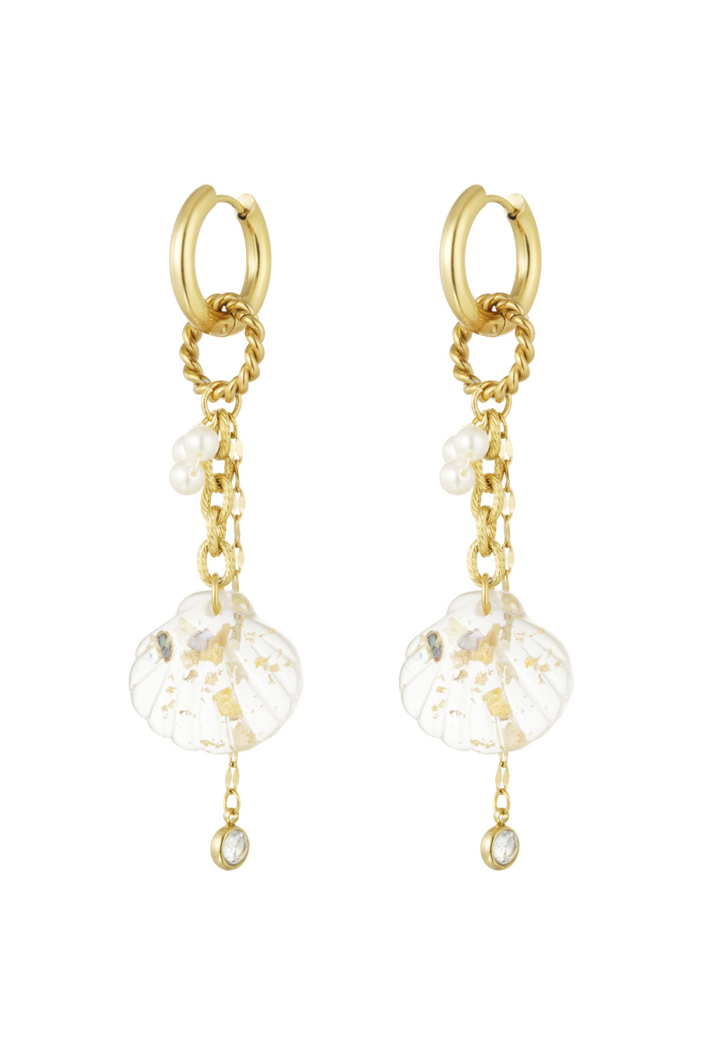 Boucles D'oreilles Coquillage Avec Breloques - Doré