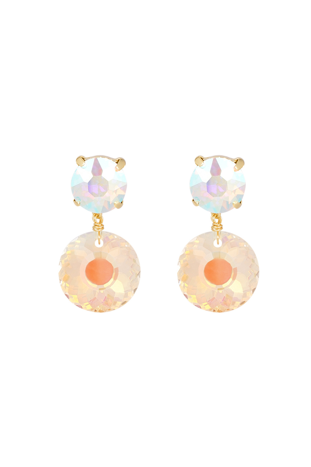 Boucles D'couleur Oreilles Double Diamant - Couleur Or Blanc