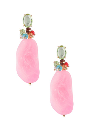 Boucles D’oreilles De Fête Perlées De Déclaration - Rose/Vert  h5 