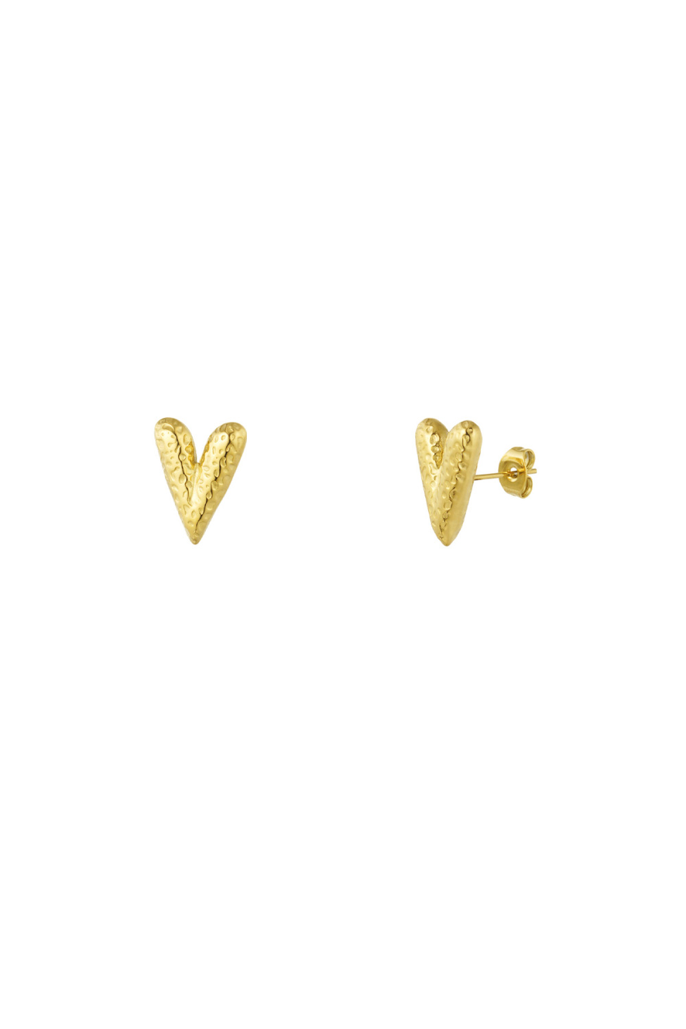 Boucles D'oreilles Clous Coeur Avec Structure - Doré 