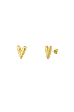 Boucles D'oreilles Clous Coeur Avec Structure - Doré h5 