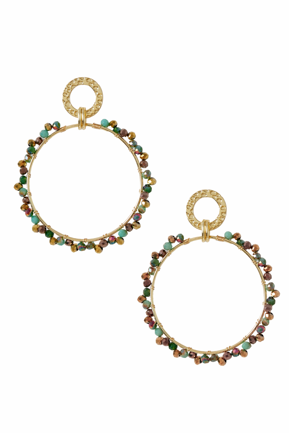 Boucles D'oreilles Rondes Double Cercle Avec Perle Colorée - Cuivre - Doré/Multicolore 