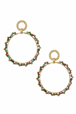 Boucles D'oreilles Rondes Double Cercle Avec Perle Colorée - Cuivre - Doré/Multicolore h5 