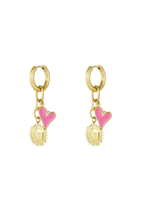 Boucles d'oreilles breloques soleil en forme de coeur