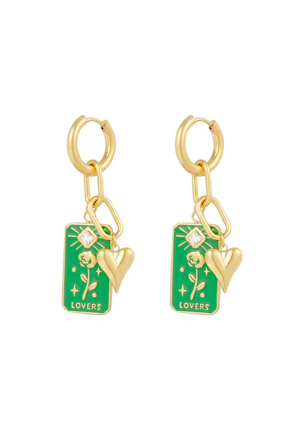 Boucles D'couleur Oreilles Amoureux Des Roses - Couleur Or Vert 