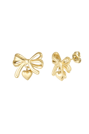 Boucles D'oreilles Noeud Avec Coeur - Doré h5 