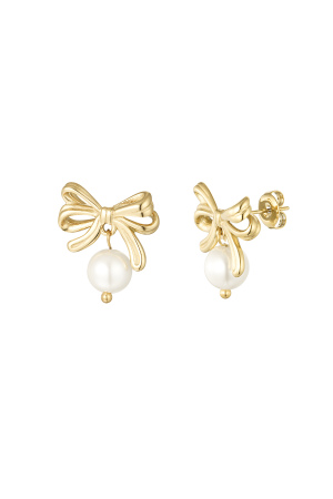 Boucles D'oreilles Nœud Avec Perle - Doré h5 