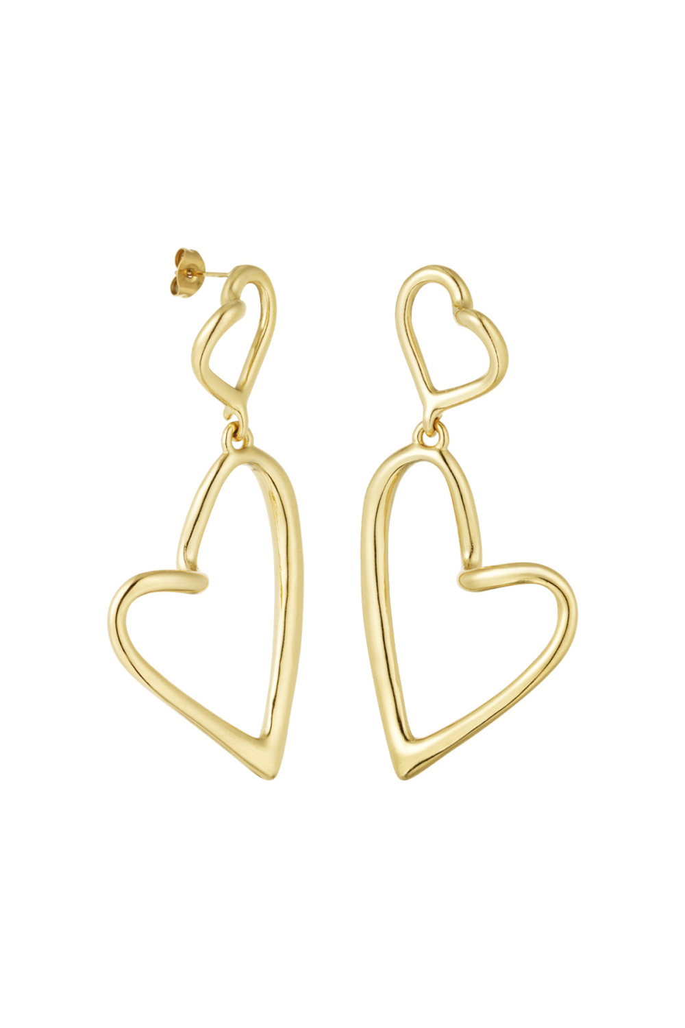 Boucles D'oreilles Coeur Double Forme - Doré  