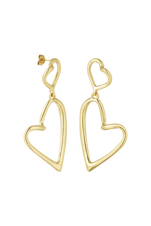 Boucles D'oreilles Coeur Double Forme - Doré  h5 