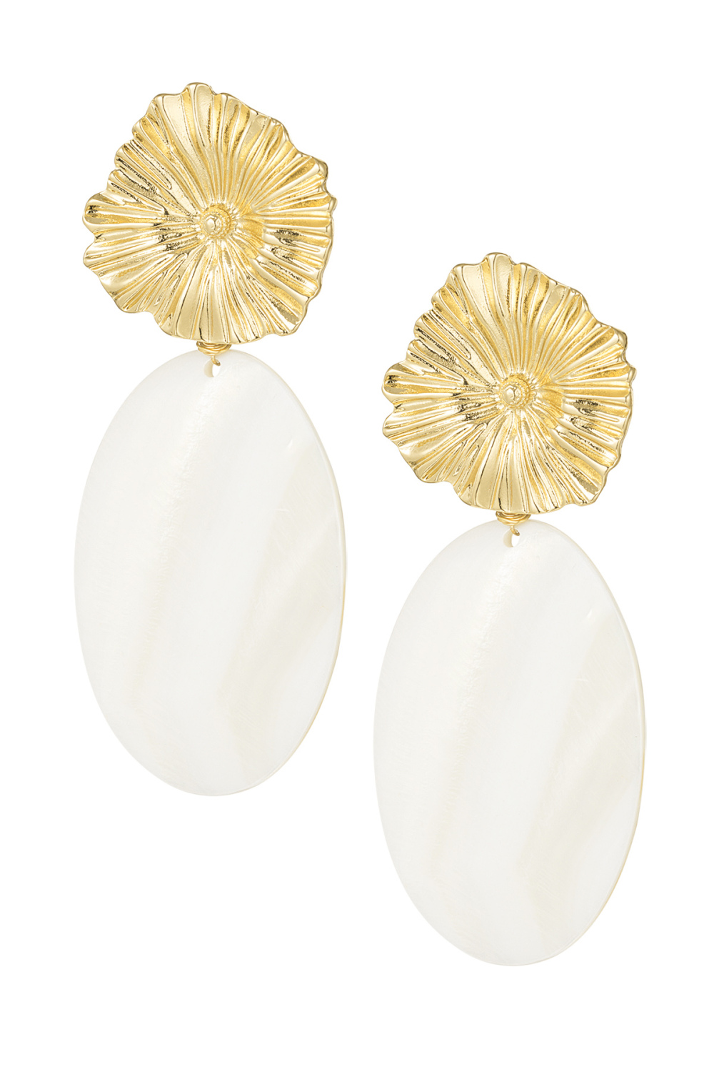 Boucles D'couleur Oreilles Poshy Fleur - Couleur Or Blanc 