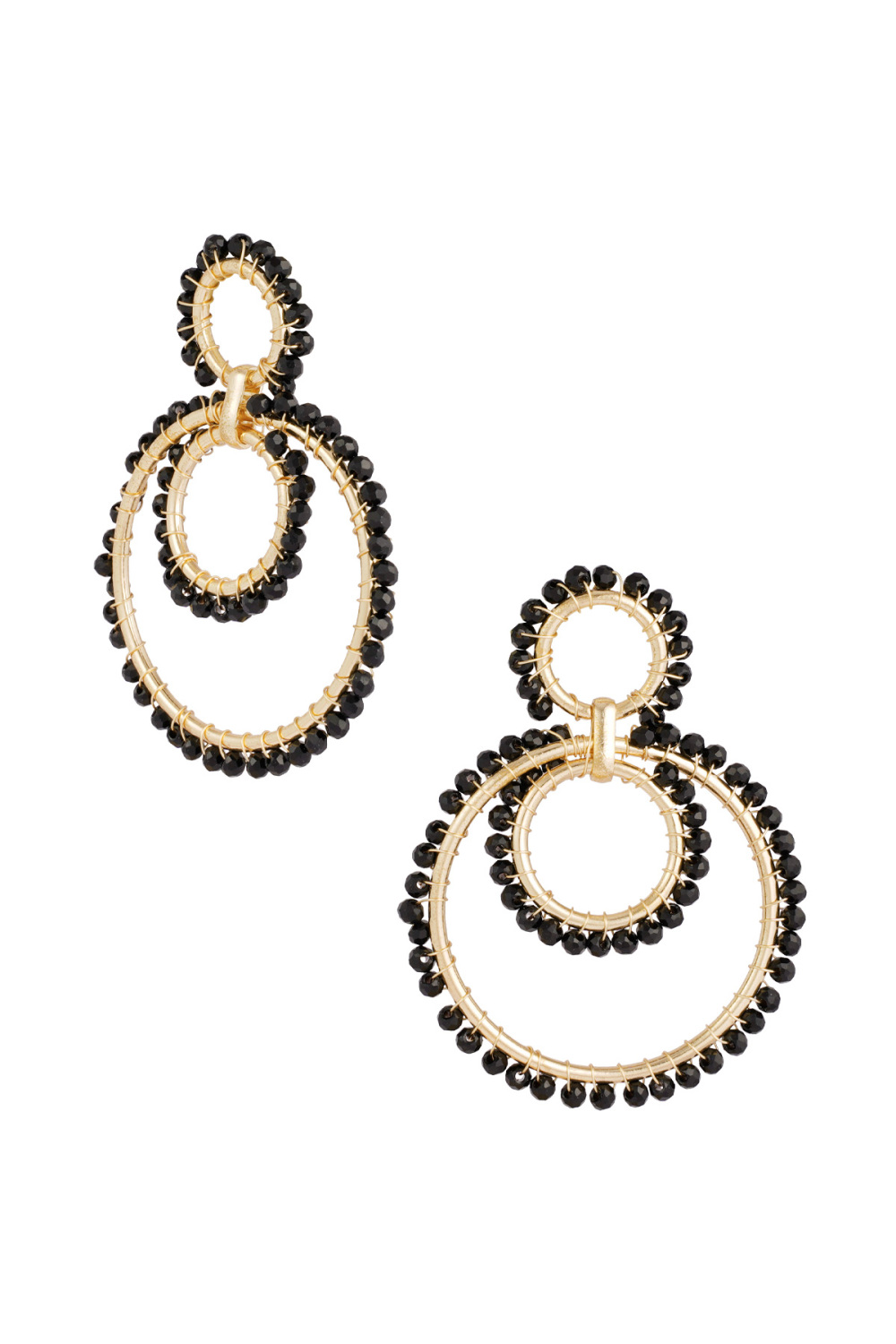 Boucles D'couleur Oreilles Shimmering Rings Beads - Noir Et Couleur Or 