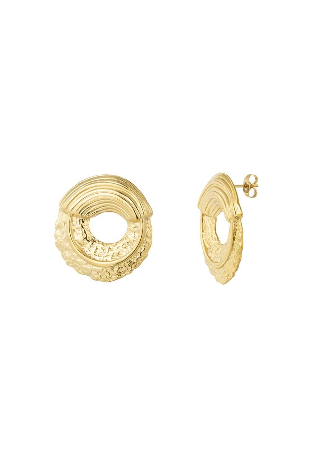 Boucles D'oreilles Structurées Rondes - Doré 