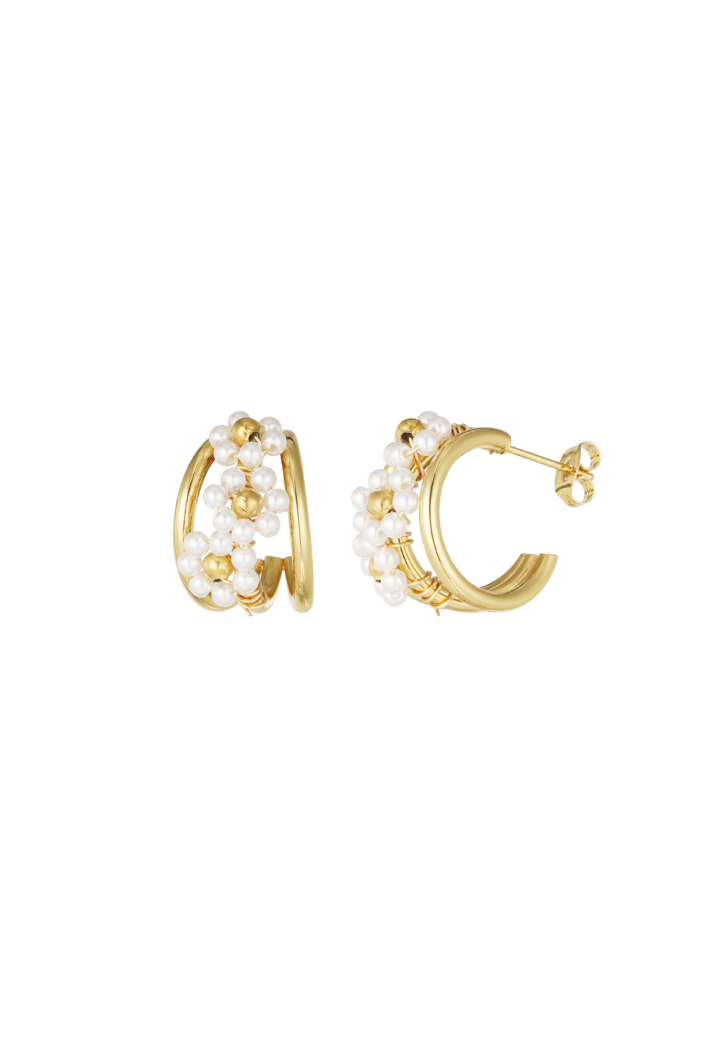 Boucles D'couleur Oreilles Perles Fleuries - Couleur Or Blanc 
