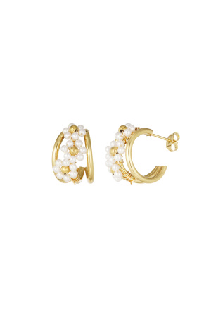 Boucles D'couleur Oreilles Perles Fleuries - Couleur Or Blanc h5 