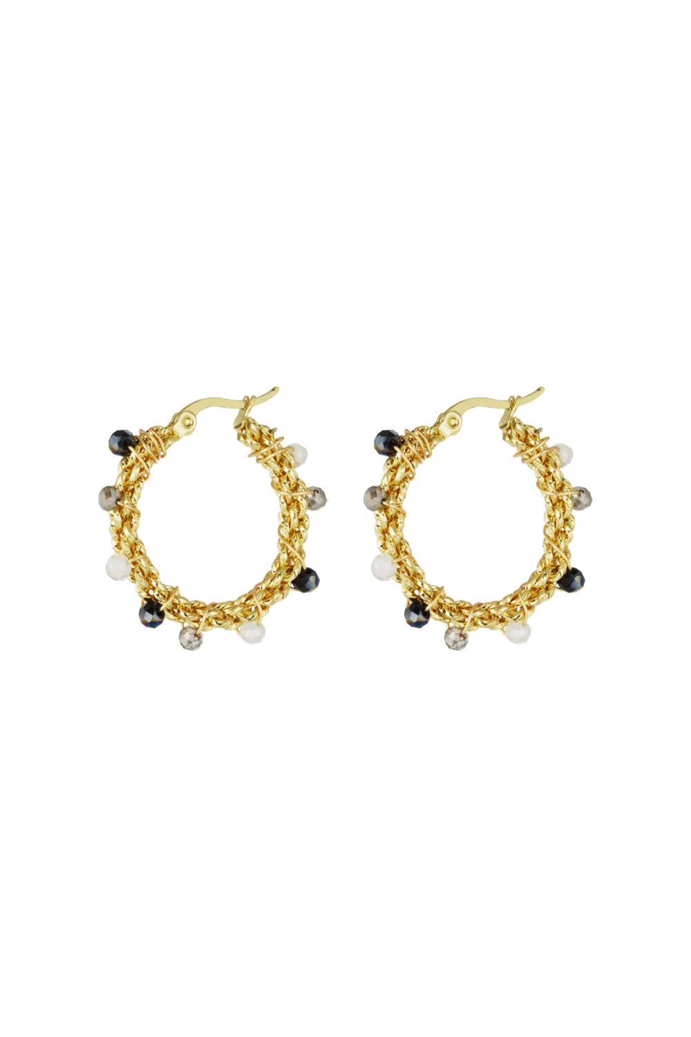 Boucles D'oreilles En Perles Brillantes - Noir Et Gris 