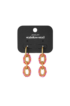 Boucles D'oreilles De Fête En Perles - Orange Et Rose h5 Image3