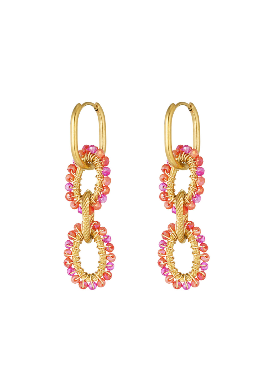 Boucles D'oreilles De Fête En Perles - Orange Et Rose 