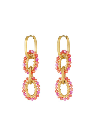 Boucles D'oreilles De Fête En Perles - Orange Et Rose h5 