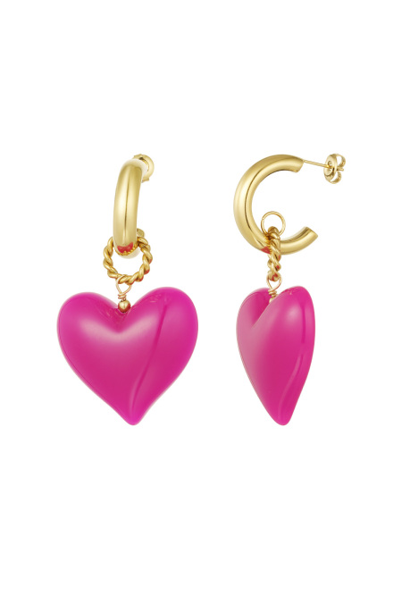 Boucles d'oreilles gros coeur bois rose