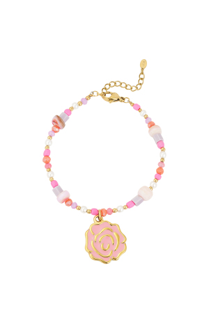 Bracelet Perles Roses - Couleur Rose Et Or h5 